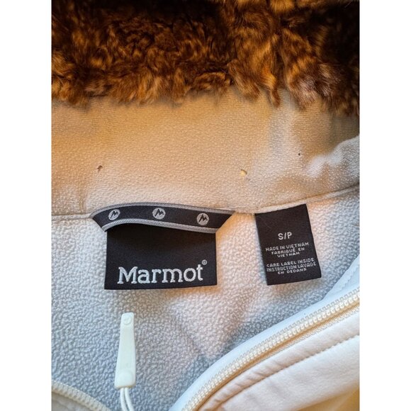 Marmot Fur Lined Hooded Softshell Full Zip Vest Fleece Interior Ivory Cream S ve - Picture 14 of 16